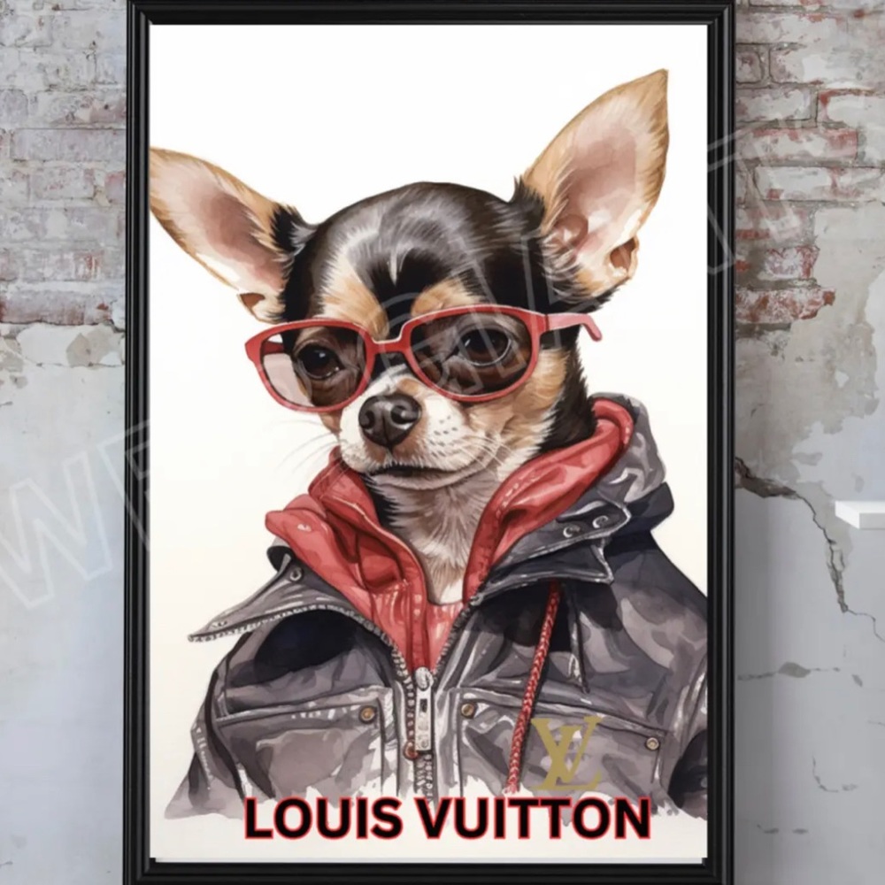 Louis Vuttion Animal Theme Art-Chihuahua, Wall Decor Vuitton Fashion Art  11x14